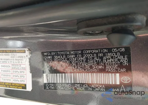 2009 Toyota Corolla Le z USA, uszkodzony, nr VIN JTDBL40E59J026961